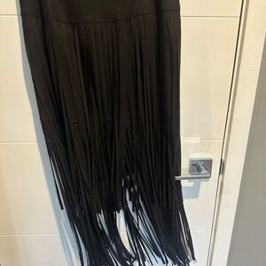 Black Suede Fringe Skirt